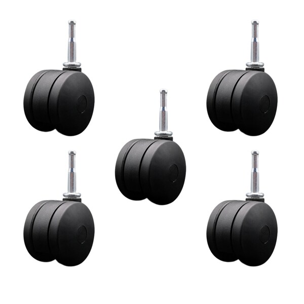 3'' Office Chair Casters Nylon Twin Wheel 5/16'' Grip Neck Stem, 5PK